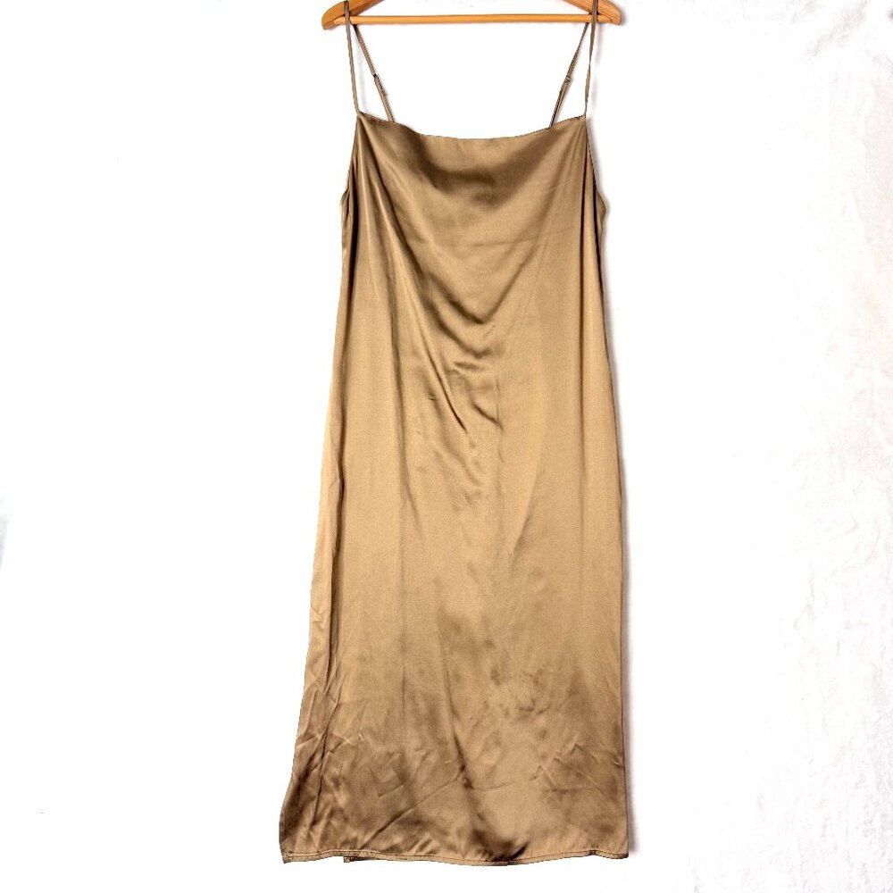 NEW ALMINA CONCEPT Draped Satin Classic Minimalist 90s Slip Midi S Tan Gold
